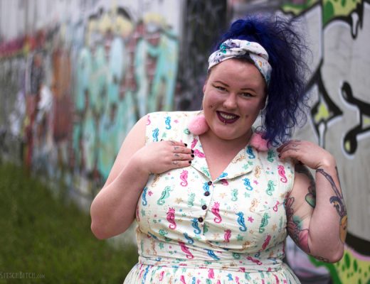 Kobi Jae of Plus Size Blog Horror Kitsch Bitch Reviews Etsy Plus Size Custom Seller Hearts and Found Retro and Vintage style dresses